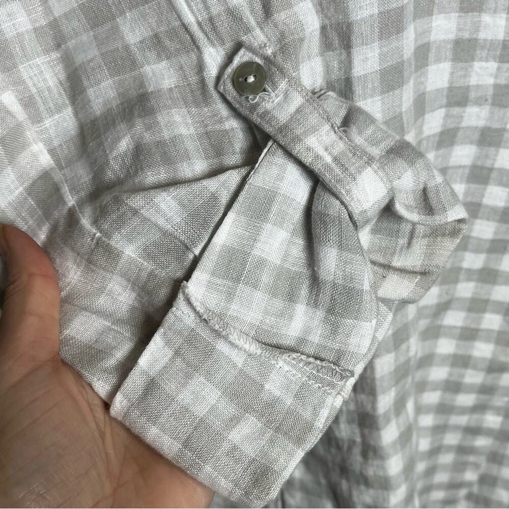 CYNTHIA ROWLEY 100% linen tan & white gingham check long line blazer size medium - Picture 3 of 6